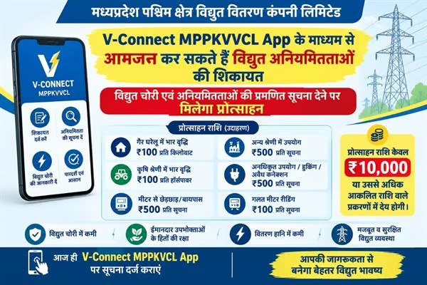 V-Connect MPPKVVCL ऐप, प्रोत्साहन राशि की श्रेणियों और बिजली के टावरों वाला सूचना पोस्टर